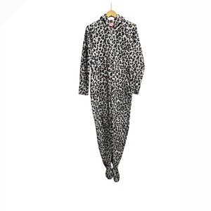 Juicy Couture Leopard Print Sherpa Fleece Hooded Onesie Pajamas Medium Y2K
